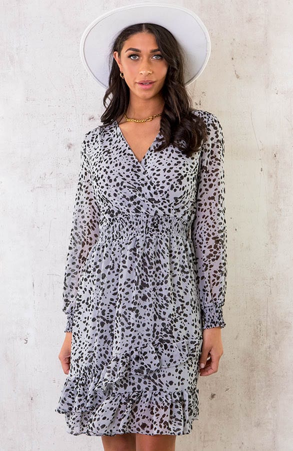 Cheetah Overslag Ruches Jurk Blauw – shoparchief, foto 2