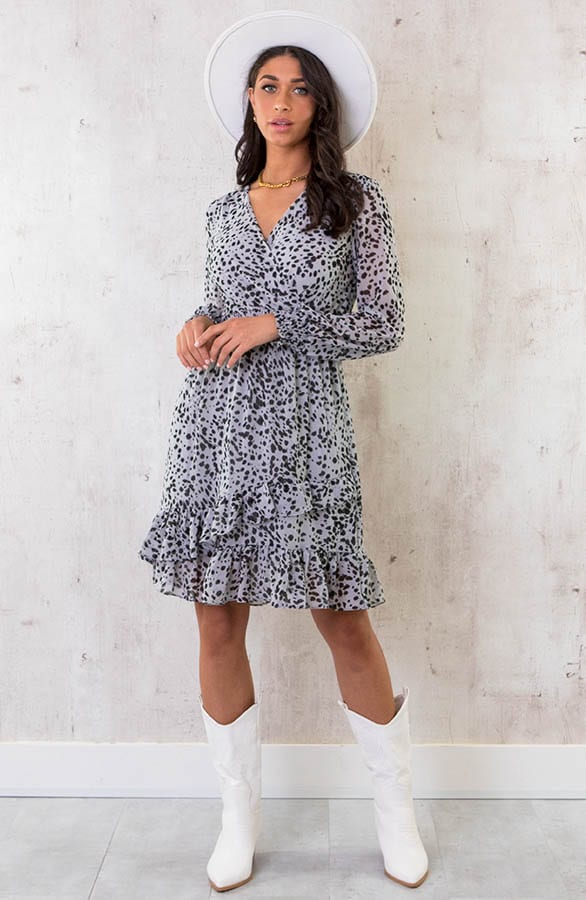 Cheetah Overslag Ruches Jurk Blauw – shoparchief, foto 6