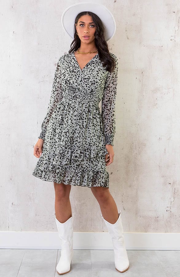 Cheetah Overslag Ruches Jurk Mint – shoparchief, foto 6