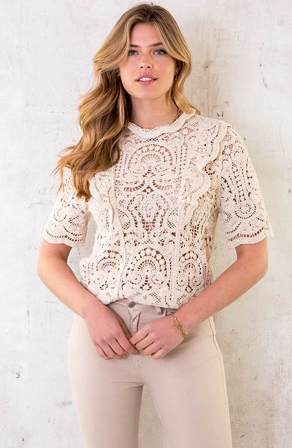 Crochet Ruffle Top Beige – shoparchief, foto 2
