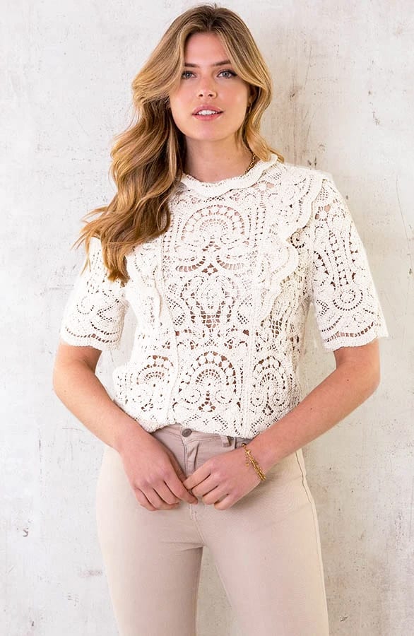 Crochet Ruffle Top Ecru – shoparchief, foto 1