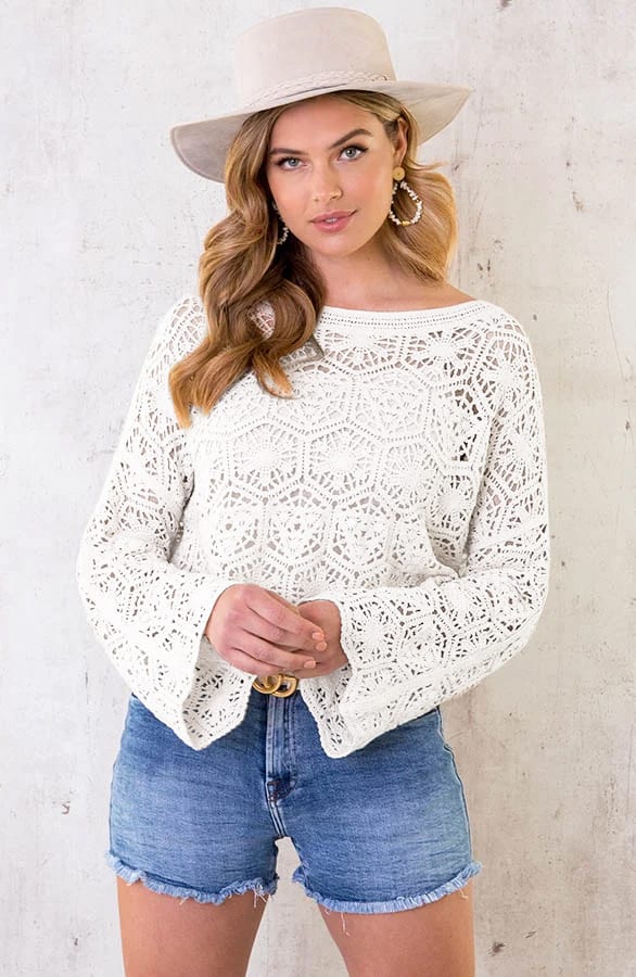 Cropped Crochet Top Ecru – shoparchief, foto 2