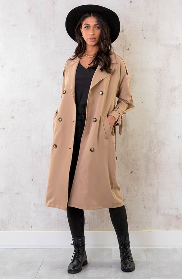 Dames Trenchcoat Camel – shoparchief, foto 2