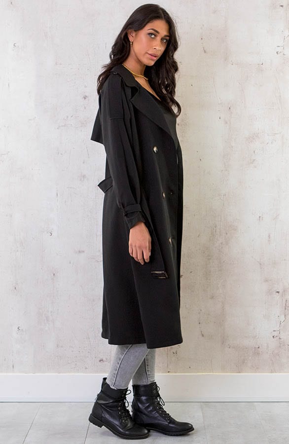 Dames Trenchcoat Zwart – shoparchief, foto 3