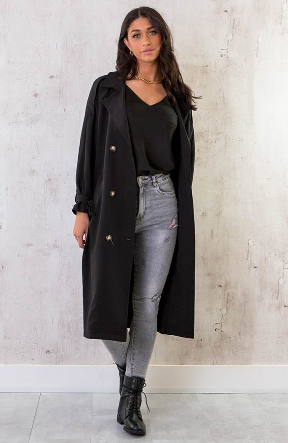 Dames Trenchcoat Zwart – shoparchief, foto 2
