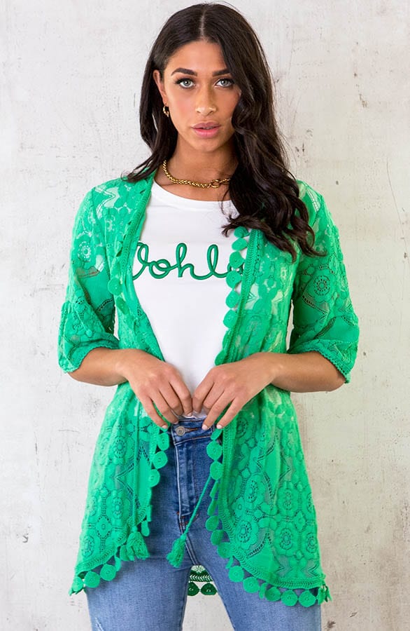 Kanten Kimono Kort Bright Green – shoparchief, foto 2