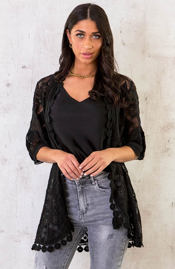 Kanten Kimono Kort Zwart – shoparchief, foto 4