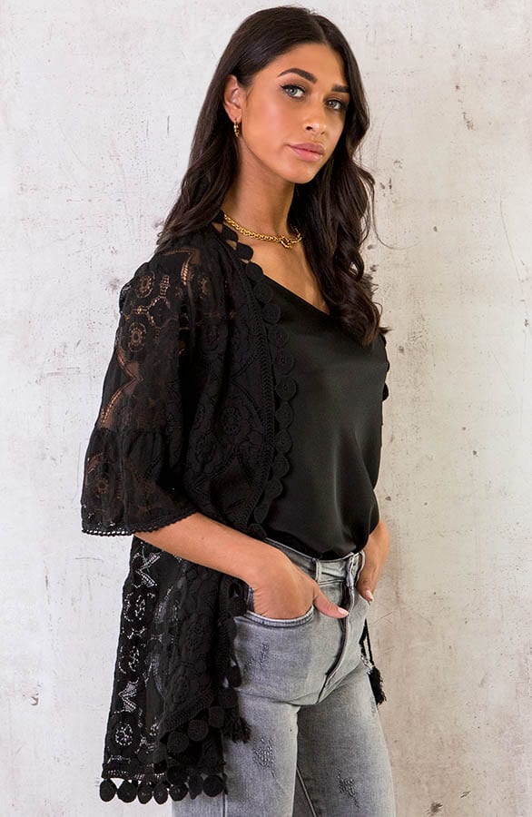 Kanten Kimono Kort Zwart – shoparchief, foto 2