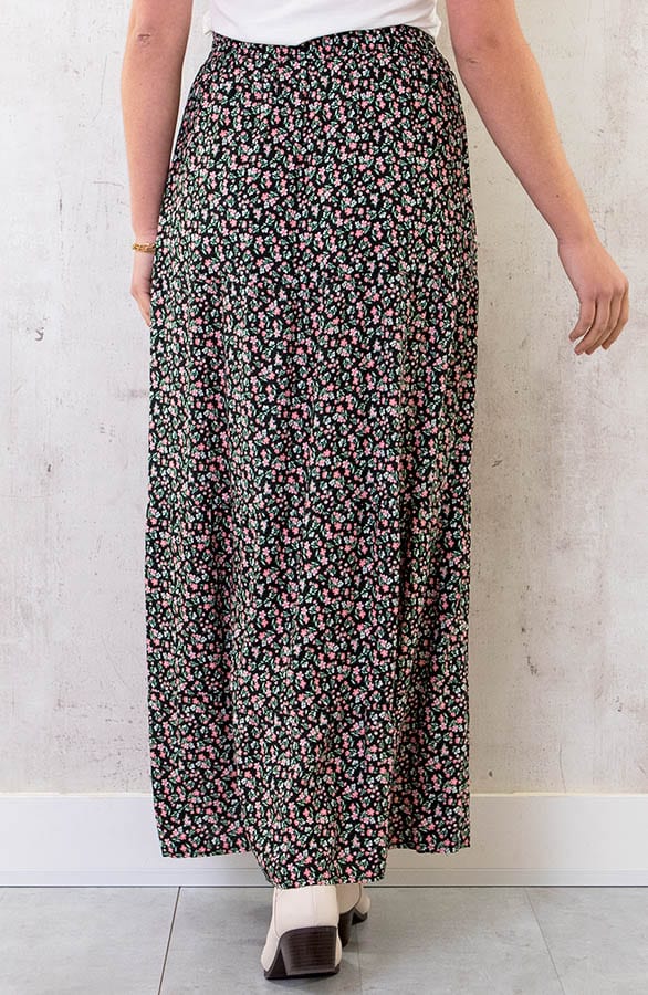 Katoenen Maxi Rok Bloemen Zwart Roze – shoparchief, foto 3