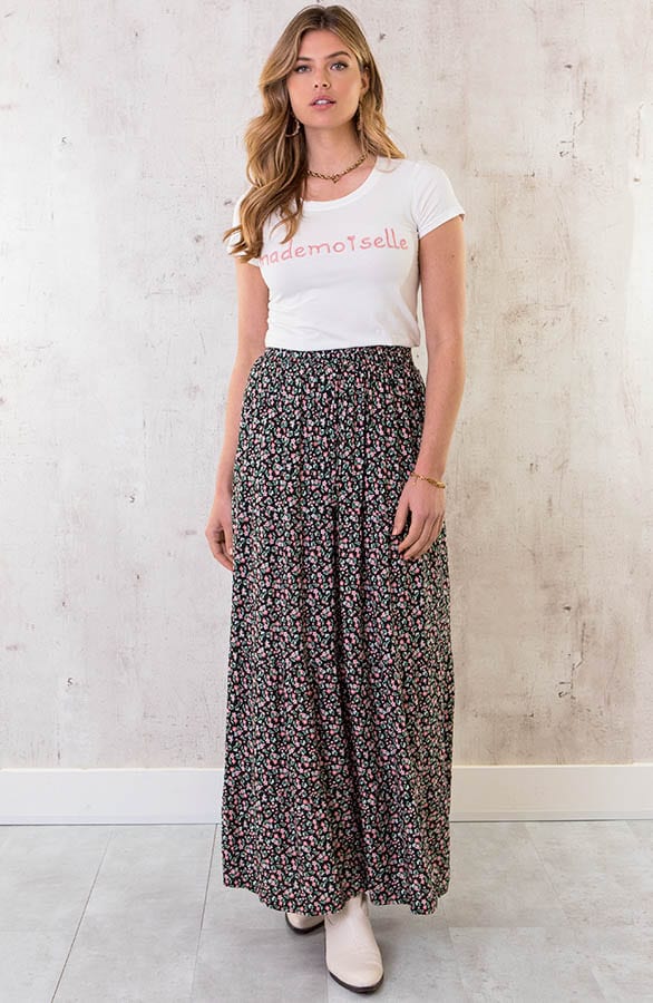 Katoenen Maxi Rok Bloemen Zwart Roze – shoparchief, foto 4