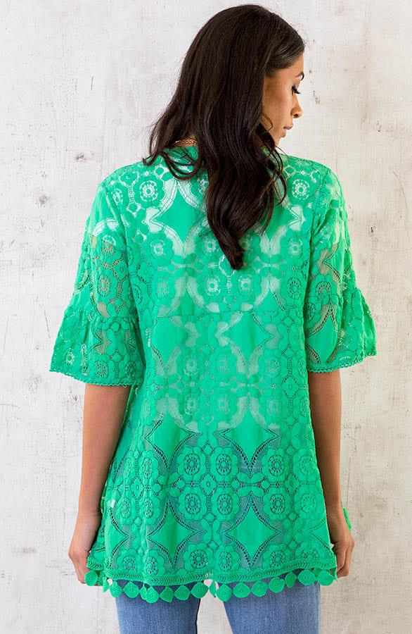 Kanten Kimono Kort Bright Green – shoparchief, foto 5