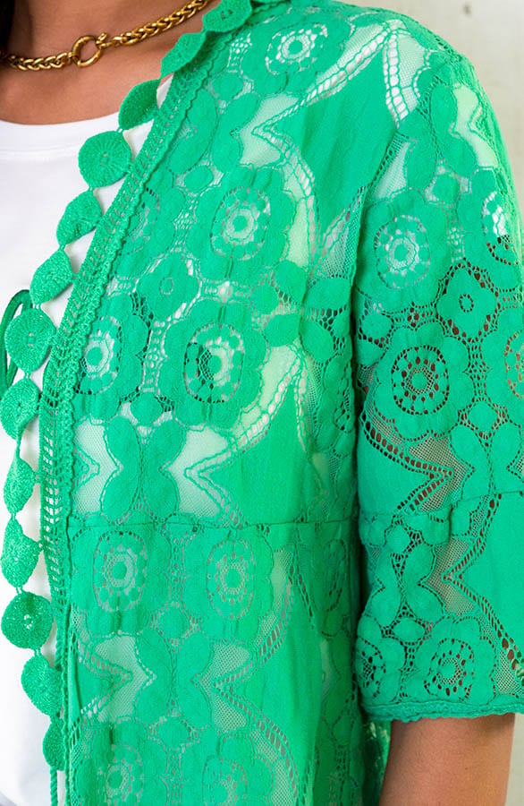 Kanten Kimono Kort Bright Green – shoparchief, foto 6