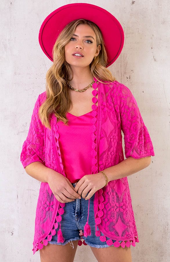 Kanten Kimono Kort Fuchsia – shoparchief, foto 1