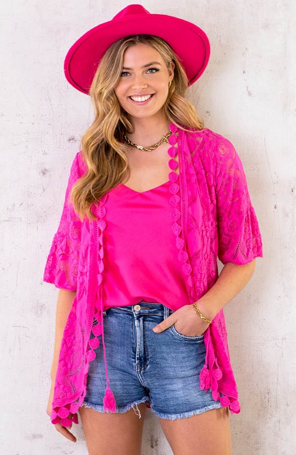 Kanten Kimono Kort Fuchsia – shoparchief, foto 2