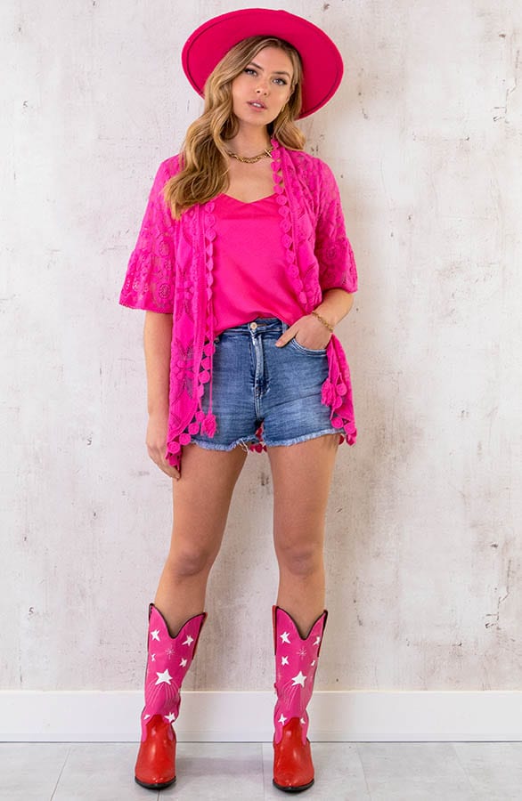 Kanten Kimono Kort Fuchsia – shoparchief, foto 6