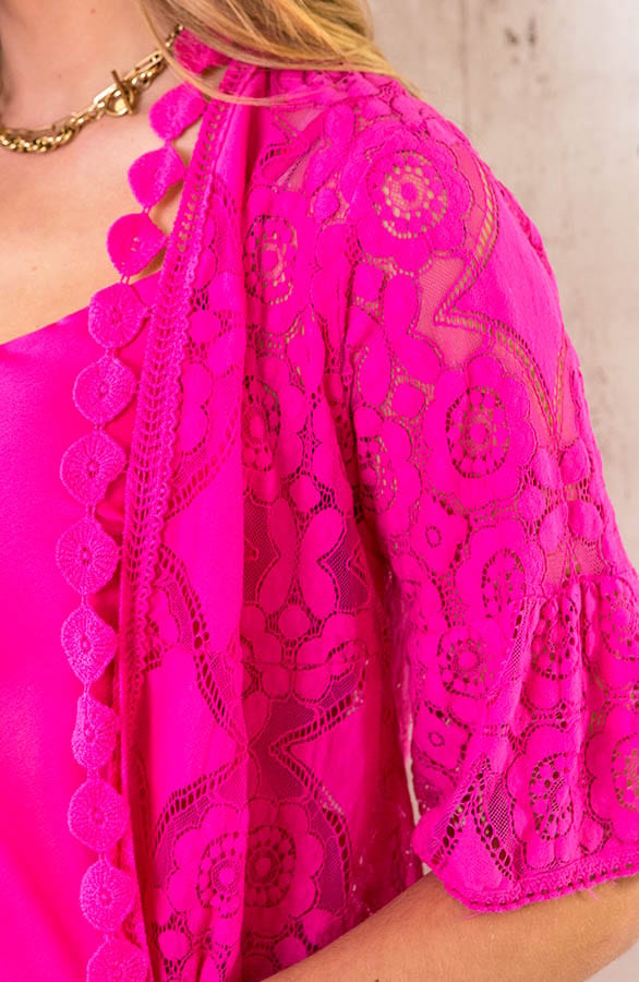 Kanten Kimono Kort Fuchsia – shoparchief, foto 7