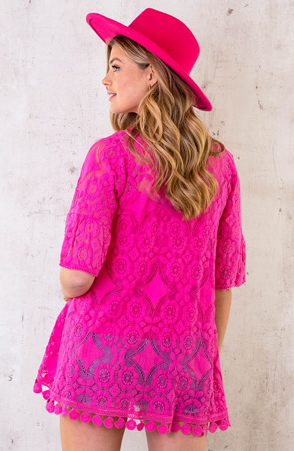 Kanten Kimono Kort Fuchsia – shoparchief, foto 5