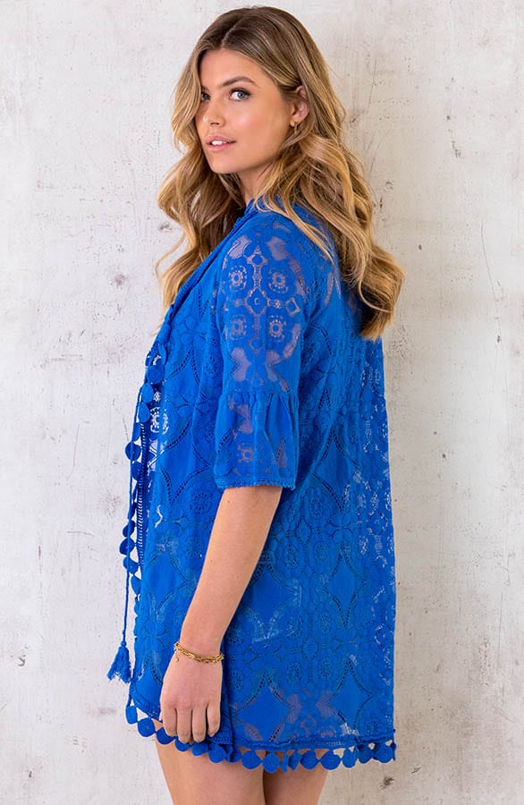 Kanten Kimono Kort Kobalt – shoparchief, foto 4