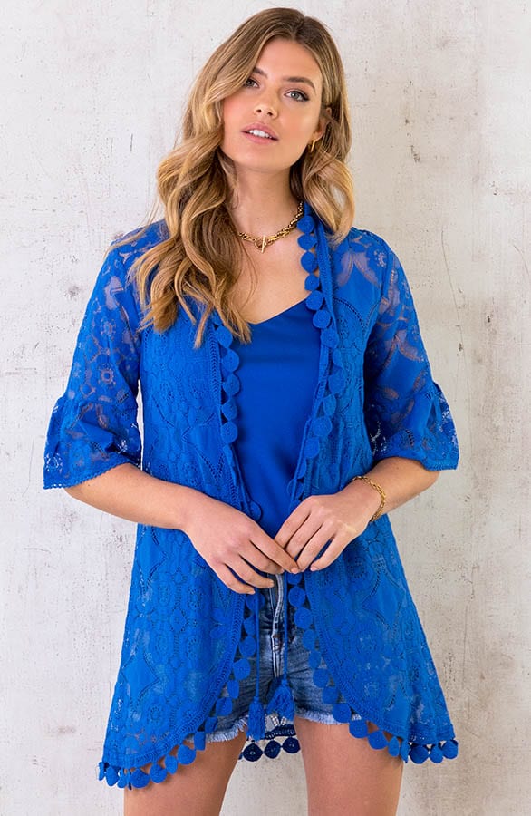 Kanten Kimono Kort Kobalt – shoparchief, foto 1