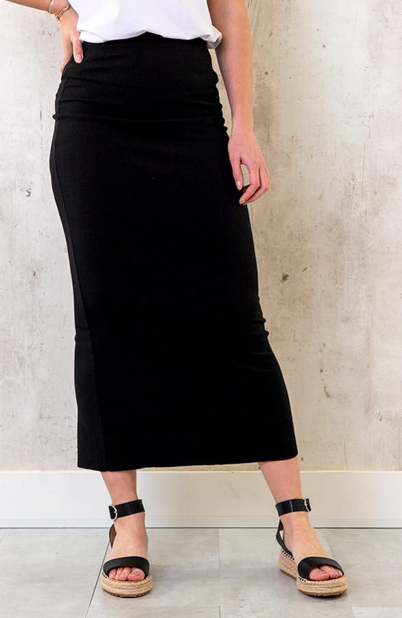 Etuirock Rib Stretch Lang Split Schwarz, Shoparchiv, Foto 1