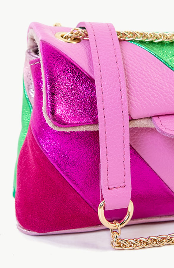 Leather Rainbow Chain Bag Roze Bright Green – shoparchief, foto 2