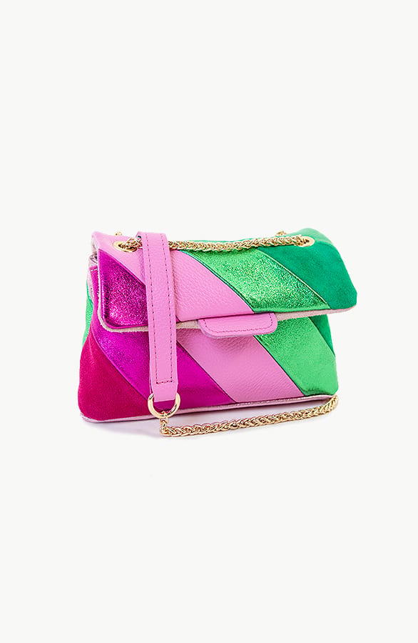 Leather Rainbow Chain Bag Roze Bright Green – shoparchief, foto 1