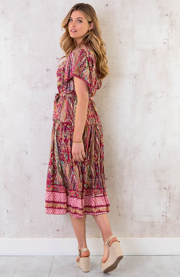 Midi Print Jurk Deluxe Fuchsia – shoparchief, foto 4