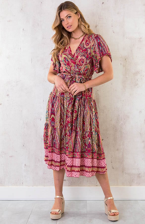 Midi Print Jurk Deluxe Fuchsia – shoparchief, foto 2