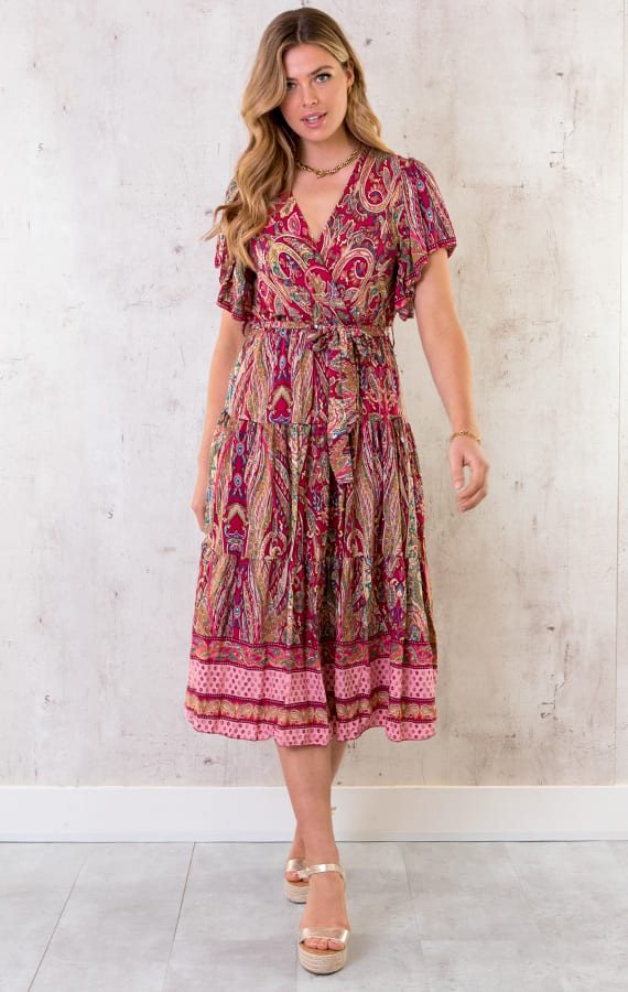 Midi Print Jurk Deluxe Fuchsia – shoparchief, foto 1