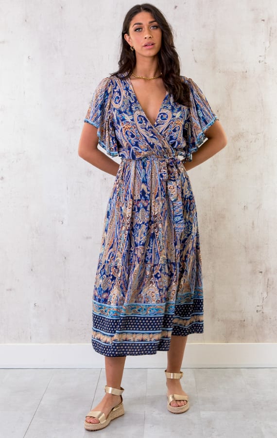 Midi Print Jurk Deluxe Kobalt – shoparchief, foto 6