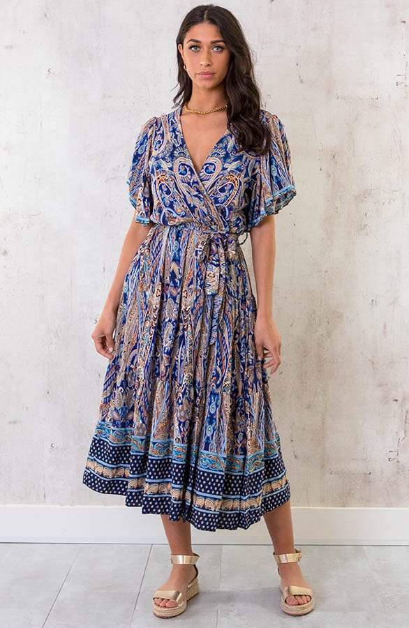 Midi Print Jurk Deluxe Kobalt – shoparchief, foto 5