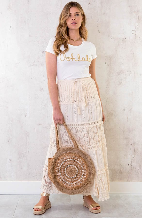 Boho Maxi Rok Met Kant Ecru – shoparchief, foto 6