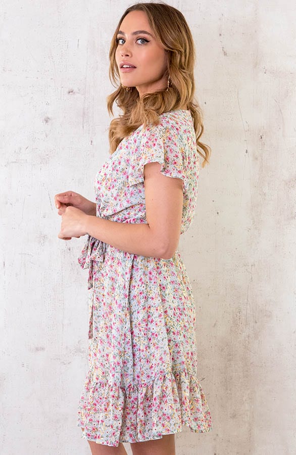 Ruffle Jurk Bloemen Roze – shoparchief, foto 3