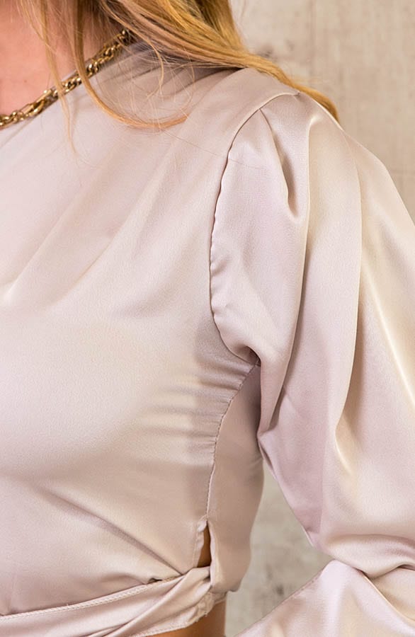 Satijnen Strik Crop Top Beige – shoparchief, foto 5
