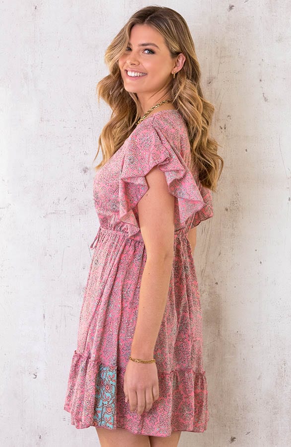 Silk Paisley Ruffle Jurk Roze – shoparchief, foto 4
