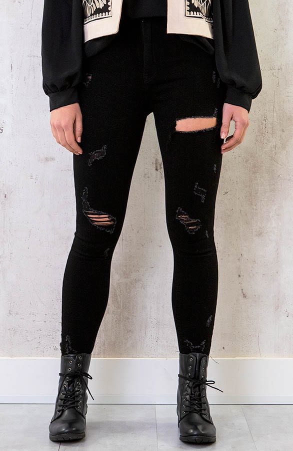 Skinny Jeans High Waist Damaged Black – shoparchief, foto 1