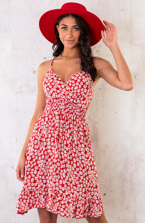 Spaghetti Jurk Flowers Rood – shoparchief, foto 1
