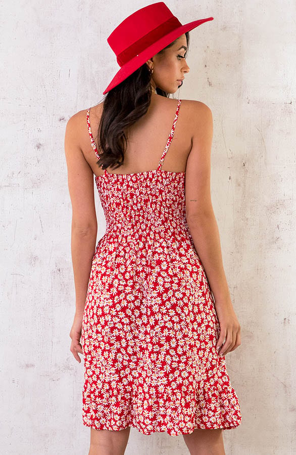 Spaghetti Jurk Flowers Rood – shoparchief, foto 4