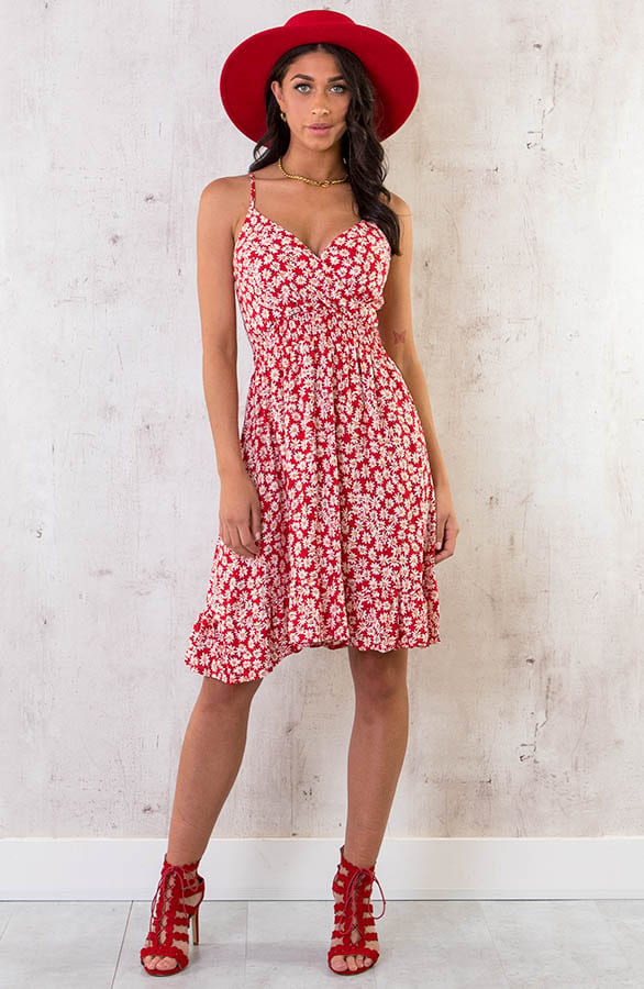 Spaghetti Jurk Flowers Rood – shoparchief, foto 6