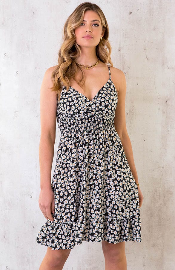 Spaghetti Jurk Flowers Zwart – shoparchief, foto 1