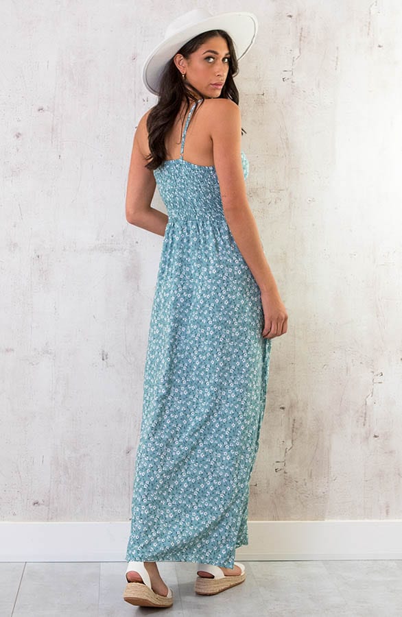 Spaghetti Maxi Jurk Bloem Dust Mint – shoparchief, foto 4