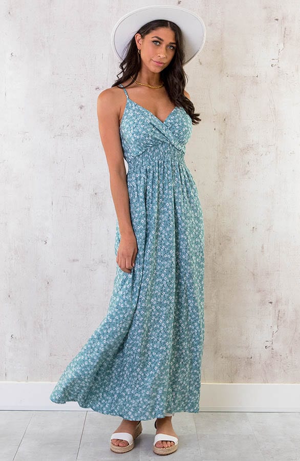 Spaghetti Maxi Jurk Bloem Dust Mint – shoparchief, foto 2