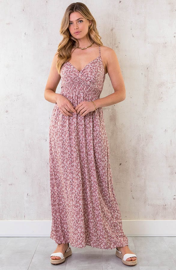 Spaghetti Maxi Jurk Bloem Dust Roze – shoparchief, foto 1