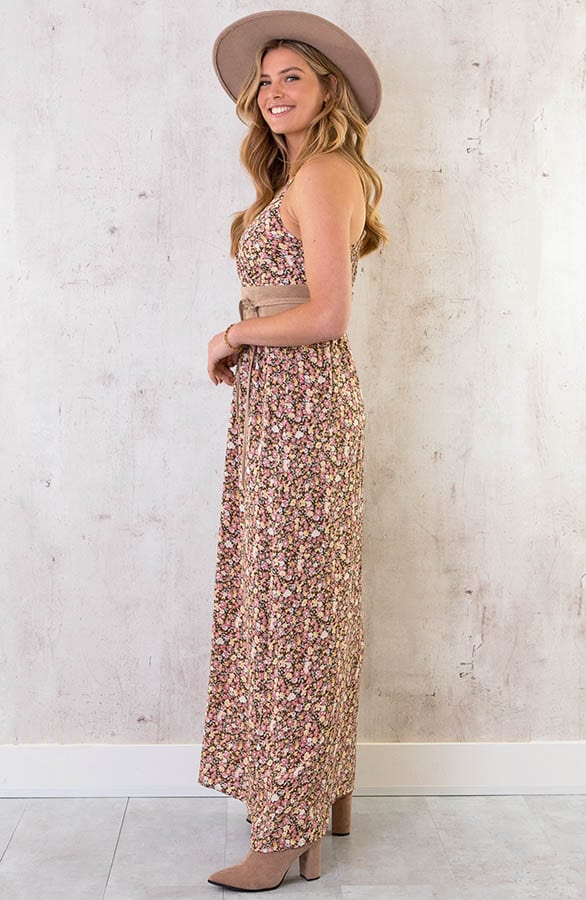 Spaghetti Maxi Jurk Flowers Roze Geel – shoparchief, foto 3