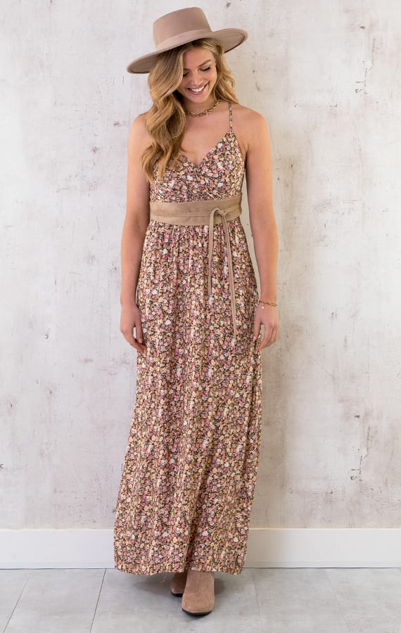 Spaghetti Maxi Jurk Flowers Roze Geel – shoparchief, foto 2