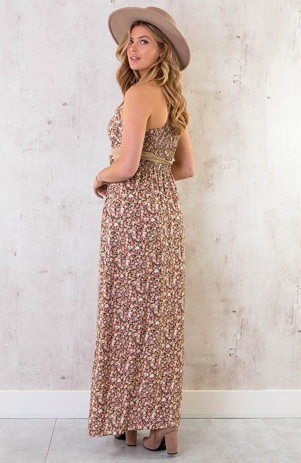 Spaghetti Maxi Jurk Flowers Roze Geel – shoparchief, foto 4
