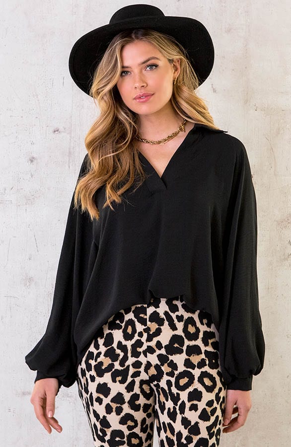 Ultra Oversized Basic Blouse Zwart – shoparchief, foto 6