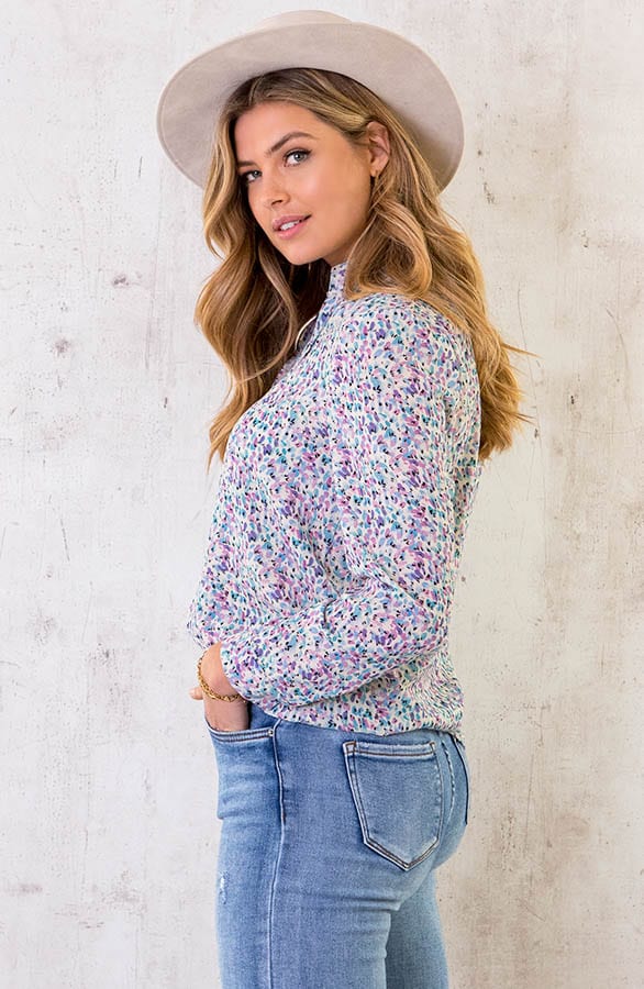 V-hals Dots Blouse Lila – shoparchief, foto 3