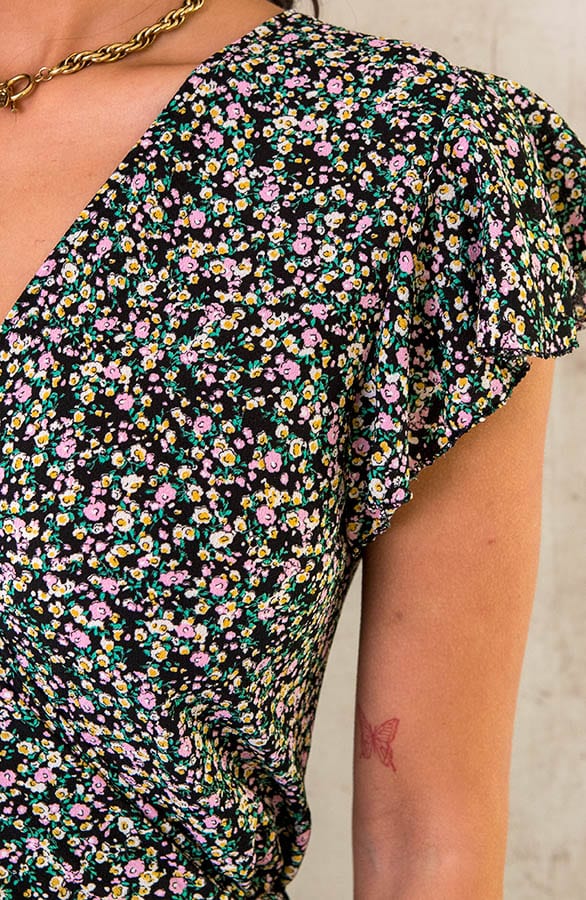Bloemen Jurk Midi Zwart Roze – shoparchief, foto 5