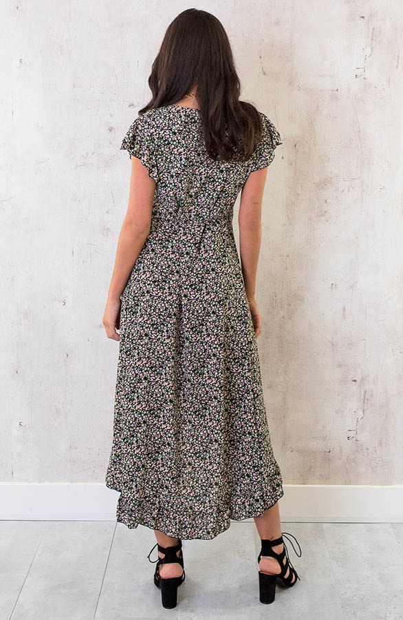 Bloemen Jurk Midi Zwart Roze – shoparchief, foto 4
